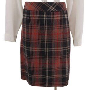 Vintage Chadwicks Boston Brown Plaid Skirt 12 Wool Blend Straight Knee Length